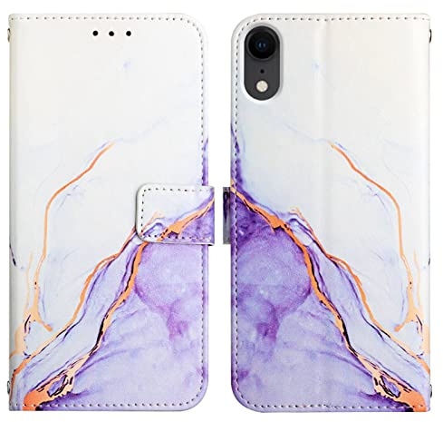 LEMAXELERS iPhone XR Phone Case iPhone XR Cover,Glitter Marble PU Leather Flip Wallet Case Magnetic Stand Card Slot Folio Bumper Case for iPhone XR,YB2 Marble Zi White