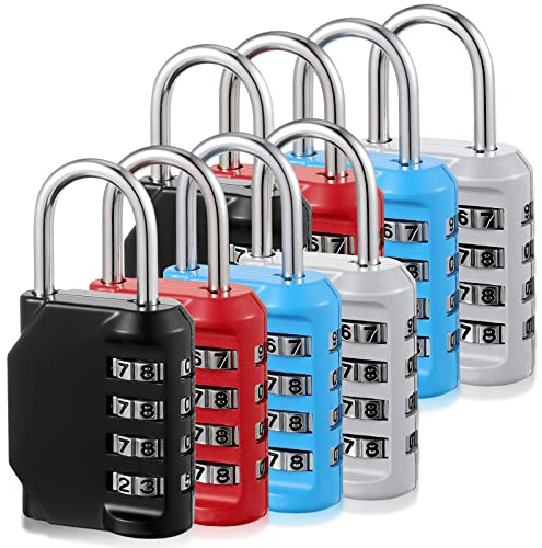 Lot de 8 cadenas à combinaison - 4 chiffres - Avec code numérique - Pour l'extérieur - Avec manille trempée - Cadenas à combinaison avec code numérique