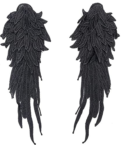 1 Paar 3D Stickerei Spitze Bestickte Flügel Applikation DIY Kleidung Zubehör Mehrfarbig Spitzenmotive Patches Polyester Nähen Handwerk Zubehör,Ideal für Hochzeit Braut Ballkleid,31x11cm,Schwarz