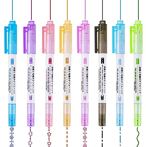 ZORRA 8 Stück Curve Textmarker Set, Dual Tips Highlighter Pen 8 Farben 7 Verschiedenen Formen Leuchtstifte, Mini Textmarker Pastell Midliner Pen Flair Stifte für Büros Studente Aesthetic School Stuff