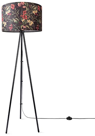 Paco Home Stehlampe Leselampe Wohnzimmer Dreibein Deko Büro Dreibein Lampenschirm Rund Stoff Lampe Blumen Muster Jungle E27 Stativ