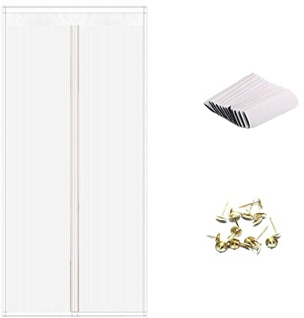 Magnet Fliegengitter Tür Insektenschutz Balkontür Magnetvorhang Fliegenvorhang Magnetisches Moskitonetz,Fliegennetze für Türen für Balkontür,Kellertür und Terrassentür,Ohne Bohren (90x210cm, Weiß)