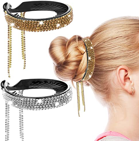 WLLHYF 2 Stück Haarknoten Clip Quaste Pferdeschwanz Haarspangen Strass Dutt Cover Glitter Claw Buns Birds Nest Hair Clips Vintage Hairpin Buckles Haarstyling Zubehör für Frauen Braut Hochzeit