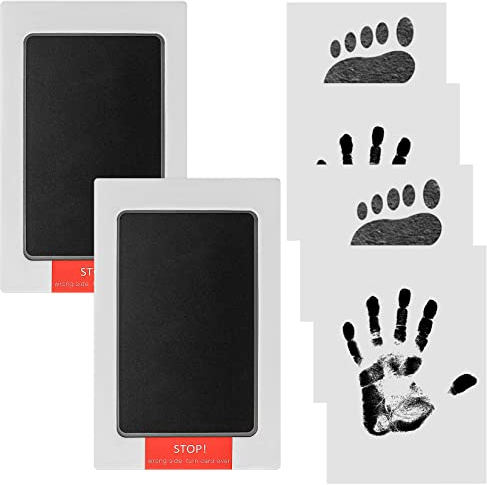 Baby Handabdruck und Fußabdruck Set, 2 Stk Baby Abdruckset, Pfotenabdruck Set, Clean Touch Stempelkissen für Baby Shower, Neugeborene, Hund, Katze, Familie Geschenk
