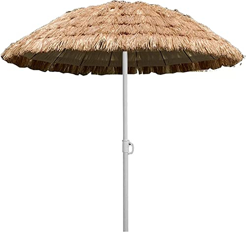 ATAAY Sonnenschirm, strohfester Sonnenschirm, wasserdichter Gartenschirm, Outdoor-Sonnenschirm, ohne Fuß, mit faltbarem Ventilator (Holzfarbe) (Weiß)