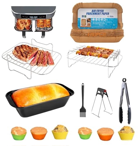 ninja heißluftfritteuse zubehör, Dual Heißluftfritteuse Zubehör für Ninja Foodi AF300EU,AF400EU,AF400EUCP, Innsky,Princess Dual Airfryer zubehör7.6L-9.5L. Heißluftfritteuse Grillrost,Backpapier etc