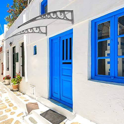 Auvent de Porte et fenêtres,Marquise Solaire abri banne entrée Protection avec Support,Auvent de Porte100*150cm- Marquise de Porte d’entrée en Polycarbonate,Cadre Gris