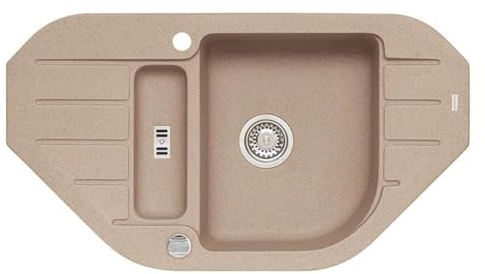 VBChome Évier 90 x 50 cm Beige Granit 1,5 Bac 1,5 Évier encastrable Moucheté Évier d'angle Robinet Siphon