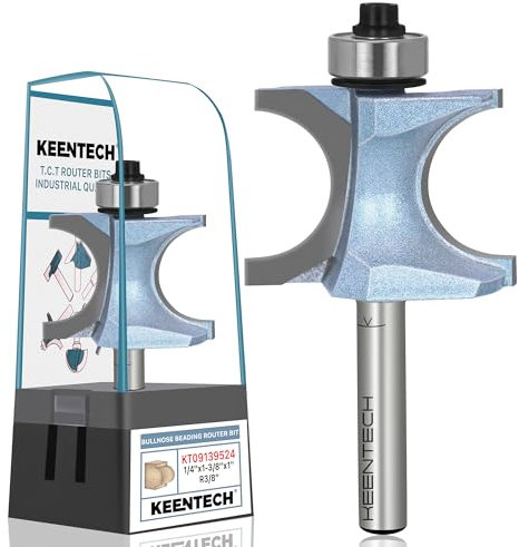 KEENTECH Router Bits, Traditional Beading Router Bit for Edge Forming, Industrial Grade Cutting Tools for Woodworking (1/4 Inch Shank x 1-3/8 Inch Diameter x 1 Inch Depth, R3/8, KT09139524)