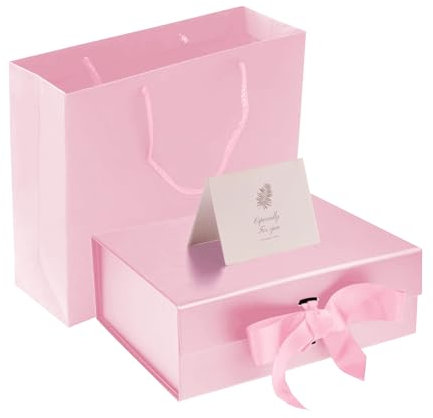 DAWNTREES Pink Magnetic Gift Box with Lid for Presents,1/2/4 Pack, 26x19x8cm,Gift Box Large Closure for Christmas, Hanukkah, Fathers Day, Weddings, Birthdays Gifts