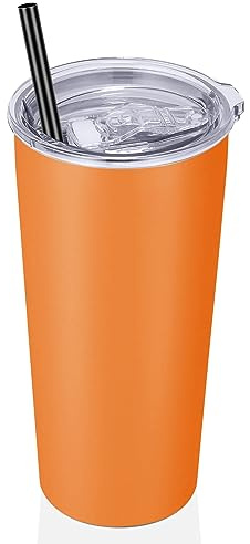 VEGOND 20oz Tumbler Stainless Steel Tumbler with Lid And Straw Vacuum Insulated Double Wall Travel Coffee Mug(orange package 1)