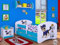 Happy Babies Kinderbett mit Rausfallschutz Junge 160x80 Bett für Kinderzimmer mit Schublade Matratze Einzelbett mit farbigem Aufkleber für Kinder Weiß Blau Hundemotiv