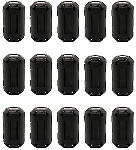 15 Stück 9 mm Ferritkerne Ferritfilter Ferrit Ringkern Kabel Clip Set Größen Klappferrit für Kabel RFI, EMI für USB Kabel, Audio und Video Kabel Power Cord
