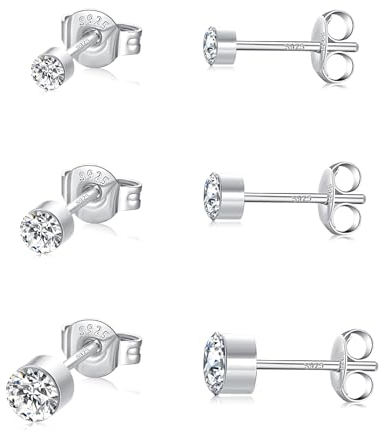 SNORSO Ohrringe Silber 925 Stecker, 925 Sterling Silber Ohrstecker für Damen Mädchen,Hypoallergen Rund Ohrstecker Ohrringe mit Zirkonia, 2/3/4mm Klein Schlafen Knorpel mit Geschenk Box