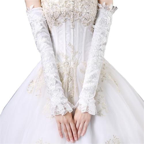 ONDIAN Brauthandschuhe Hochzeitshandschuhe Spitze Lange verdickte warme Handschuhe Winter Brauthandschuhe für die Hochzeit