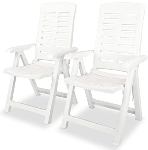 DYRJDJWIDHW Sun Garden,campingstuhl hochlehner,hochlehner gartenstuhl,Verstellbare Gartenstühle 2 STK. Kunststoff Weißauflagen, Kissen & Polster,gartenstuhl Metall,hochlehner auflagen,