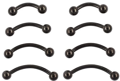 NewkeepsR Titan 4 Paare-1,0mm Schwarz Gebogener Kurven-Barbell Bananenbar, Rook-Brücke, Helix Augenbrauenringe, Vertikaler Labret-Piercingschmuck in 6mm/8mm/10mm/12mm