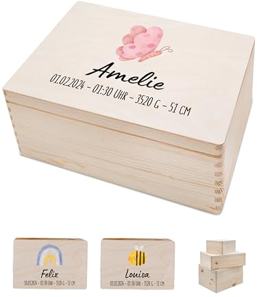 Bärenfreunde Erinnerungsbox Geburt Baby, personalisiert, M, Schmetterling | Erinnerungskiste für Junge oder Mädchen, Erinnerungsboxen, Babybox, Erinnerung, Babys, Memory, Personalisierte Box