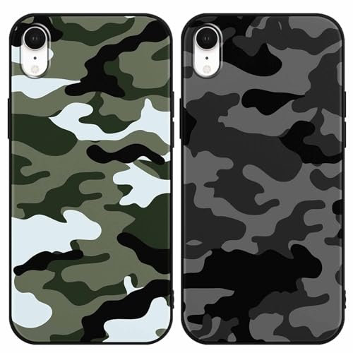 Yomjew 2 Pack Army Green Black Camo Phone Case for iPhone XR 6.1 inches, Cool Durable Pattern Flag Anti-Scratch Soft Slim Flexible Protective Shockproof TPU Funda Cover for Men Boys