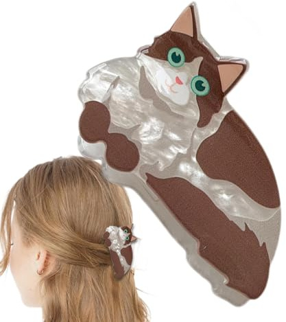 Fermaglio per capelli a forma di animale, a forma di animale, con gatto, morbido, fermaglio per capelli in acrilico, per donna, divertente e antiscivolo