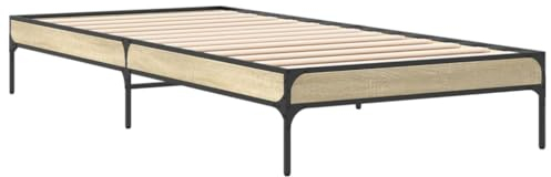 vidaXL Bettgestell Sonoma-Eiche 100x200 cm Holzwerkstoff und Metall