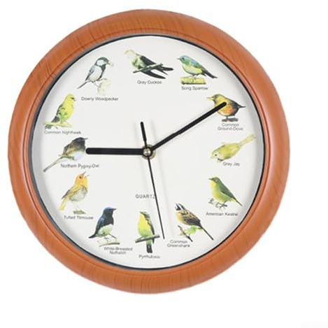 Wanduhr mit singendem Vogel, 25,4 cm, mit 12 verschiedenen Vogelstimmen, 22-17 Uhr, Vogelrufstopp, dekorative Uhr