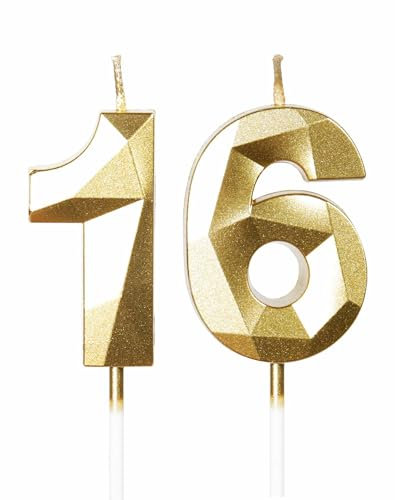 Gold Kerzen Zum 16. Geburtstag - 3D Zahl 16 Kerze Für Kuchen, Junge Mädchen Geburtstag Dekorationen, Kuchendekorationen Für Geburtstagsfeier Hochzeitstag