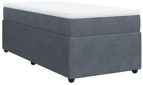 vidaXL Boxspringbett, Polsterbett Bett mit Matratze Matratzenauflage, Bettgestell mit Lattenrost, Einzelbett für Schlafzimmer, Dunkelgrau 90x200cm Samt