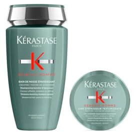 KÉRASTASE Genesis Homme - Routine Épaississante pour Cheveux Affaiblis & Affinés - Shampoing Bain de Masse Épaississant (250 ml) + Cire d'Épaisseur Texturisante (75 ml)