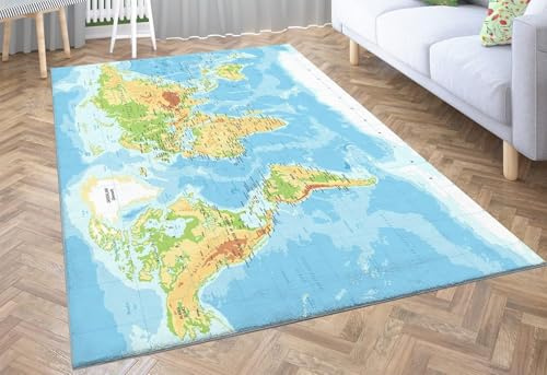HATEGE Teppich Wohnzimmer 120 x 170 cm Waschbar Weltkarte, Outdoor Teppiche Kurzflor 3D Modern, Carpet Flauschig Weltkarte ZP2393