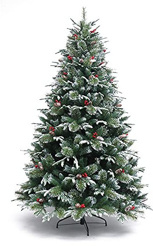 Albero Spento Gambe in Metallo Decorazione per Interni ed Esterni,Albero di Pino in PVC con Rami Realistici Pigne Bacche,Albero di Natale Artificiale con Cerniera Neve Floccata-Verde 270Cm/9Ft