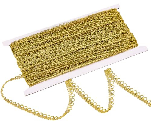 PH PandaHall 20 Yards Polyester Picot Spitzenband 11mm Goldene Gimp Zopfbesatz Goldene Borte Polyester Gewebebesatz Spitzenbesatz Zum Nähen Kostüm Polsterung Vorhang Hochzeitskleid Dekoration