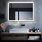 MIQU Miroir de salle de bain avec éclairage LED - 100 x 60 cm - Grand miroir avec Bluetooth et prise - Interrupteur tactile à intensité variable - Lumière chaude et blanche - Anti-buée - Miroir mural