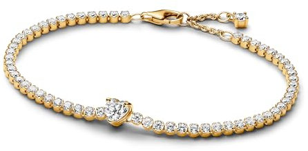 PANDORA Timeless Funkelndes Herz Tennisarmband aus Sterling-Silber mit 14 Karat vergoldeter Metalllegierung und Zirkonia, 18cm, 560041C01-18