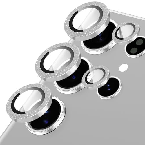Oelrstfe Pellicola Fotocamera per Samsung Galaxy S24 Ultra,Posteriore Obiettivo Protezione Vetro Temperato,HD Trasparente Lente Schermo,Durezza 9H Anti-graffio Ultra Resistente Glitter Camera,Argento