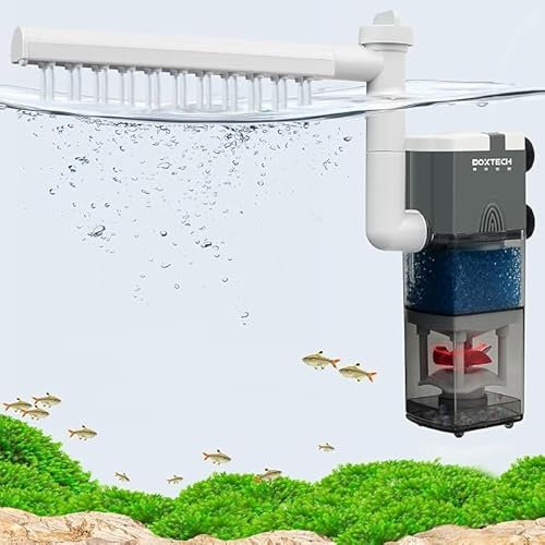 boxtech Filtro per Acquario Interno 3 W, 4 in 1 Filtro per Acquario Pompa di Potenza Ultra silenziosa Filtro in Spugna Regolabile, Portata 220 l/h, Adatto per 5-65 Litri