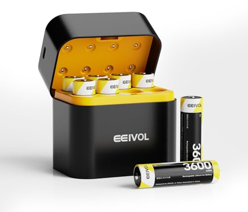 GREENOE Rechargeable Lithium Batteries AA 8-Pack with Charger, 3600 mWh High Capacity 1.5 V AA Batteries, Long Lasting Rechargeable AA Li-ion Battery with Integrated Charging Storage Box
