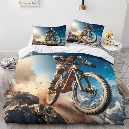 Zbeiba Mountainbike Muster Bettwäsche 155x220cm Bettbezug Set Superweiches Microfaser Bettbezug und 2 Kissenbezug 50x75cm 3 teilig,#3,3D Drucken Bettbezug Mit Reißverschluss
