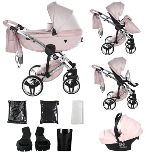 Junama Kinderwagen Diamond Dolce 2in1 3in1 4in1 (01 - Rose, 3in1 mit Autositz)