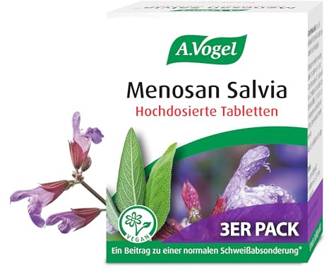 A.Vogel Menosan Salvia 3 x 30 Tabletten, pflanzliches Nahrungsergänzungsmittel, Salbei unterstützt in den Wechseljahren, Vegan, mit Spissumextrakt aus frischen Salbeiblättern