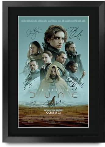 HWC Trading Dune Part 1 2021 Timothee Chalamet Geschenke Geduckter Poster Signiertes Autogramm Foto für Fans von Film Memorabilien - A3 Gerahmt