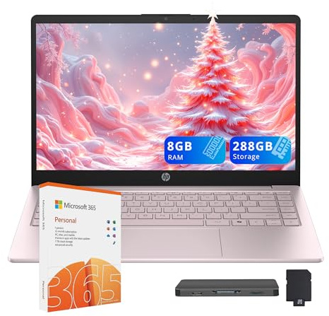 HP Stream 14 pollici HD Laptop per studenti e affari, processore Intel N150, 8 GB di RAM, Intel Graphics, 288 GB di memoria (SSD da 128 GB + set docking station da 160 GB), 1 anno Office 365, Copilot