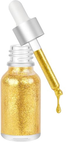 AOOWU Glow Up Face Highlighter, 15ml Liquid Highlighter Makeup für Gesicht Körper Glow, Flüssig Glitzer mit Metallic-Finish Schimmer Makeup für Halloween, Karneval, Party(Gold)