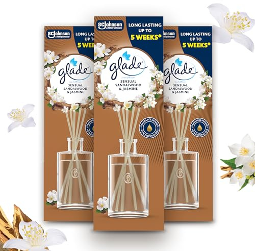 Glade Profumatore per Ambienti Bastoncini, Sandalwood & Jasmine, 3 x 50ml | Fragranza di Lunga Durata fino a 5 Settimane, Ideale per Ambienti di Tutte le Dimensioni, con Olii Essenziali