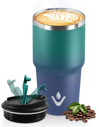 HoneyHolly Thermobecher 600 ml, Wiederverwendbar, Edelstahl Kaffeebecher-to-go Thermo, Auslaufsicher, Doppelwandiger Trinkbecher, Isolierbecher, Travel Mug für Heißen Kaffee, Tee und Kalte Getränke