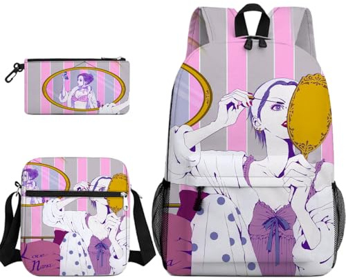 Noowye Osaki Nana Rucksack Anime 3 Stück Set Komatsu Nana Schulranzen Rucksack mit Umhängetasche Federtasche Cartoon 3D-Druck Schulrucksack Set Geschenke