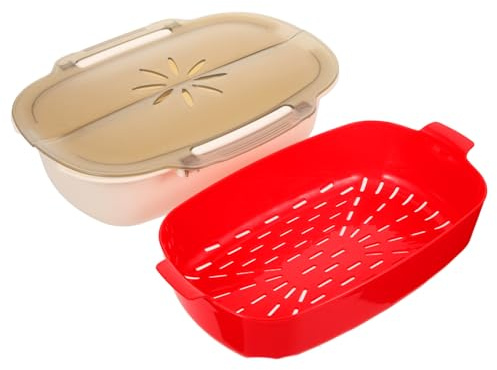 Mikrowellen Dampfgarbox für Speisen, Großes Volumen, Pp, Weiß | Doppellagig, mit Griffen, Hitzebeständig, zum Dämpfen und Erhitzen in Mikrowelle, für Gemüse und Fisch