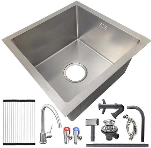 Grand Evier Inox 1 Bac À Poser,Évier Cuisine Rectangulaire,mit Siphon, Drain And Overflow Fittings, Lavabo Cuisine Adapté À Sous Plan, Poser Ou Encastrée(Silver-b,80x50cm)