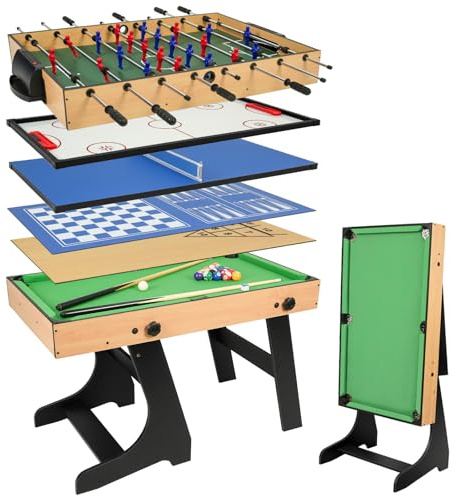 10 In 1 Muti Spieltisch, 4FT Tischkicker, Pool-Billardtische klappbar, Tischfussball Kinder, Tischtennis|Air Hockey|Schach|Shuffleboard|Bowling|Schach|Backgammon, Geschenk für Kinder.