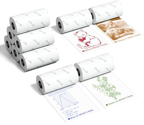 M02/M02Pro Jeu de Papier Adhésif Coloré, 50 mm x 3,5 m, 10 Rouleaux | Phomemo Jeu de Papier Adhésif Coloré Thermiques pour M02/M02Pro/M02X/M04S/M04AS Imprimantes, Bleu/Vert/Rouge/Orange sur Blanc